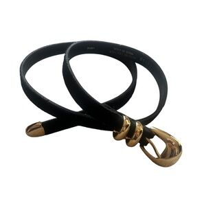 Black Genuine Suede Belt with Gold Buckle